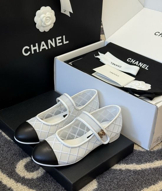 Chanel Mesh Leather Mary Jane Shoes With Leather Outsole