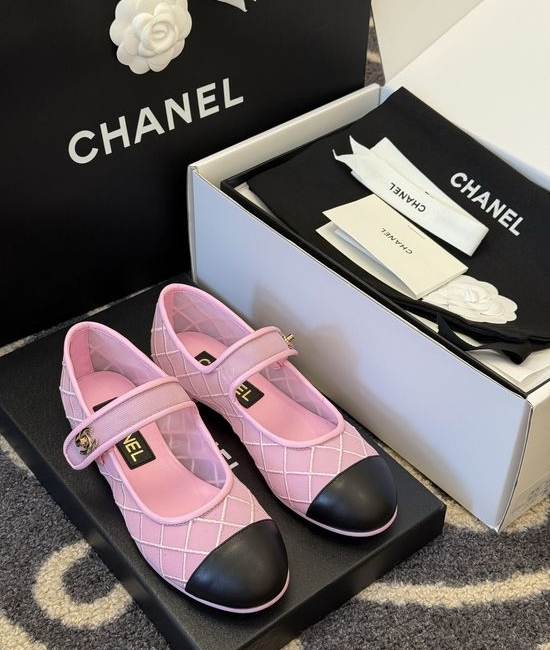 Chanel Mesh Leather Mary Jane Shoes With Leather Outsole