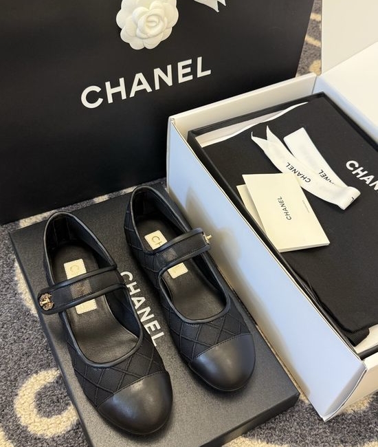 Chanel Mesh Leather Mary Jane Shoes With Leather Outsole
