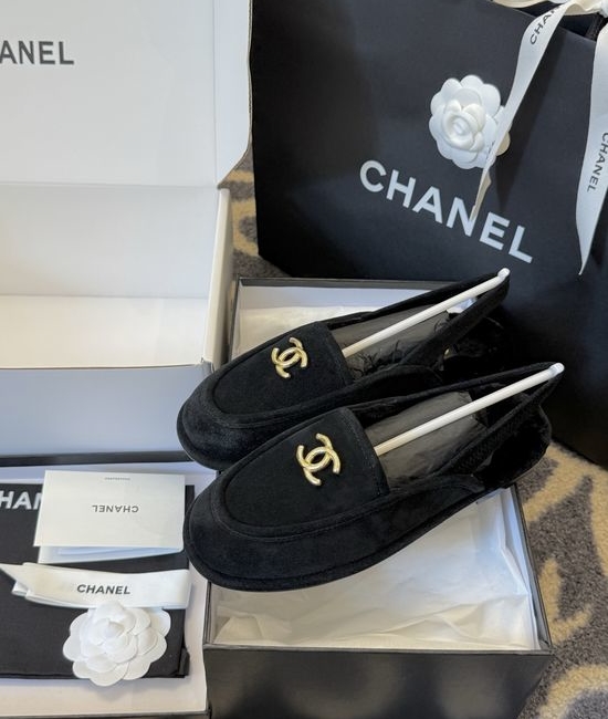 Chanel Faux Fur Lined Suede Mules With Leather Sole