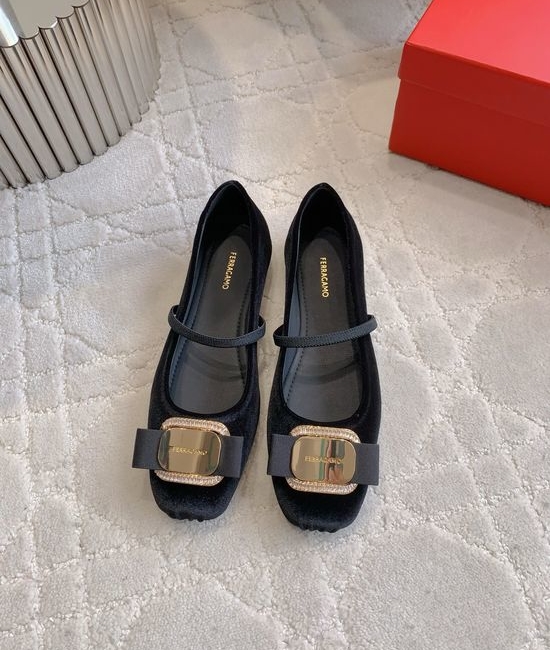 Ferragamo Multi Material Ballet Flats with Classic Hardware Detail
