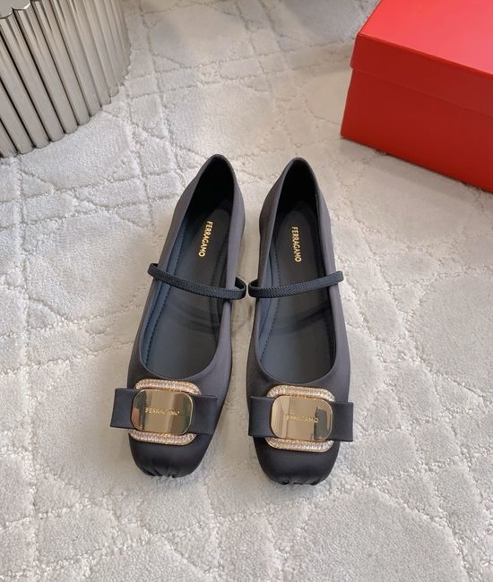 Ferragamo Multi Material Ballet Flats with Classic Hardware Detail