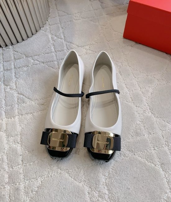 Ferragamo Multi Material Ballet Flats with Classic Hardware Detail