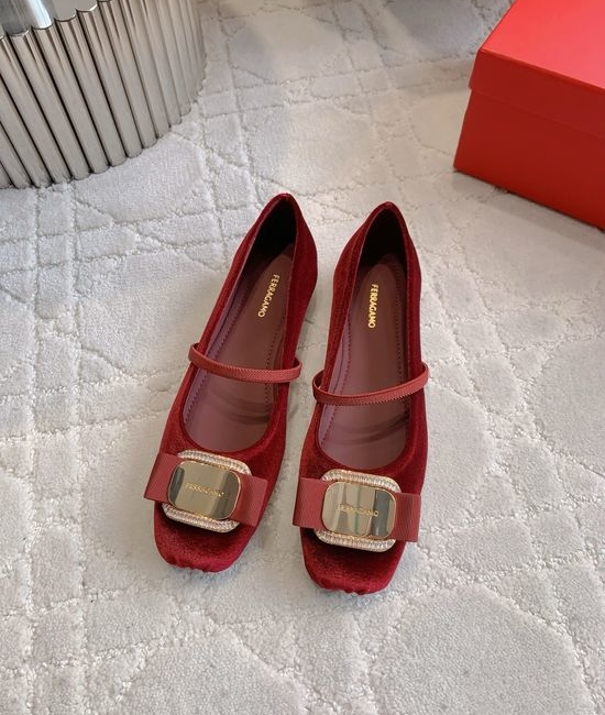 Ferragamo Multi Material Ballet Flats with Classic Hardware Detail