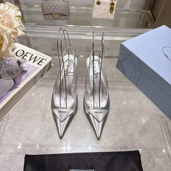 Prada Pointed Toe Polished Leather High Heel Sandals
