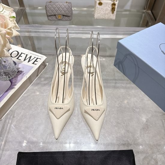 Prada Rhinestone Decor Polished Leather High Heel Sandals