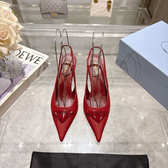 Prada Rhinestone Decor Polished Leather High Heel Sandals