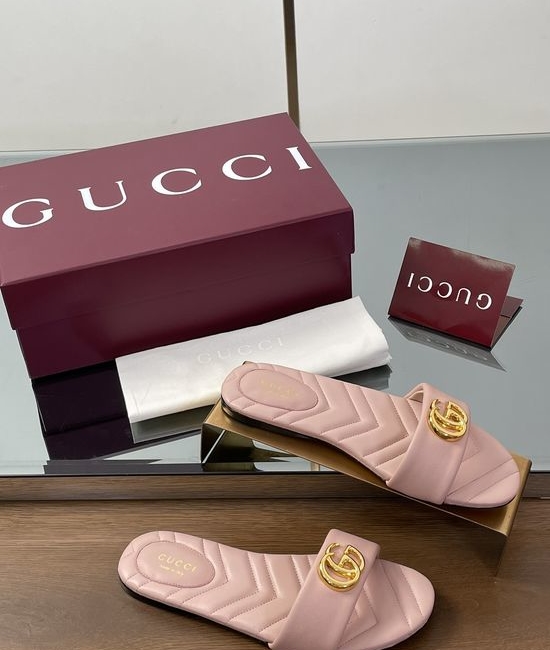 Gucci Diamond Quilted Embroidered Sole Buckle Slide Sandals