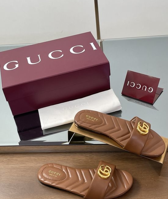 Gucci Diamond Quilted Embroidered Sole Buckle Slide Sandals