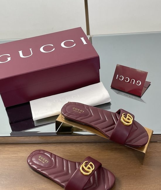 Gucci Diamond Quilted Embroidered Sole Buckle Slide Sandals