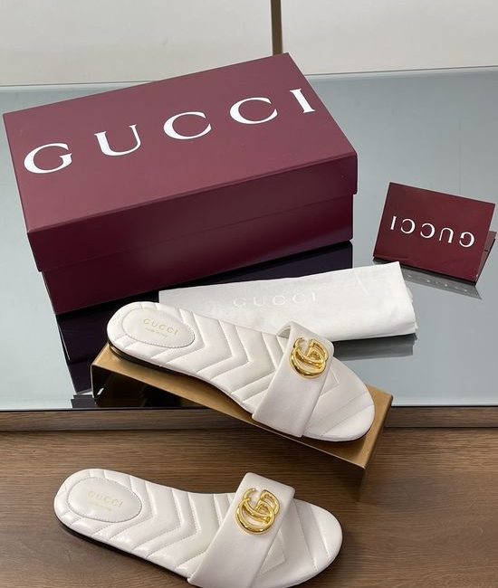 Gucci Diamond Quilted Embroidered Sole Buckle Slide Sandals
