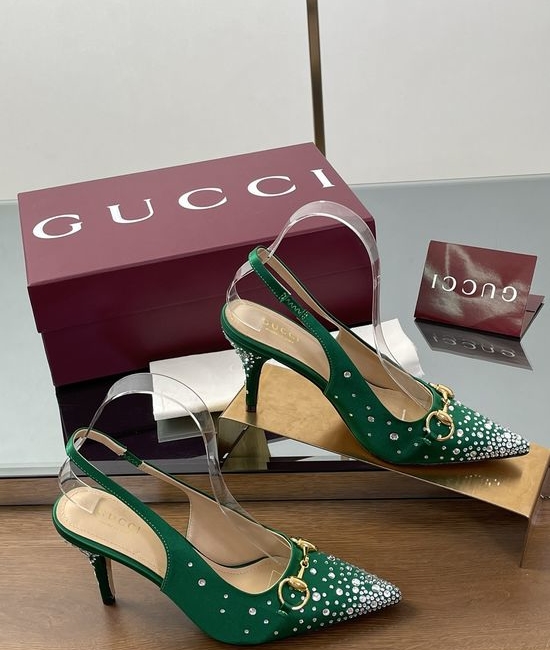 Gucci Rhinestone Pointed Toe Stiletto Pumps Silk Upper