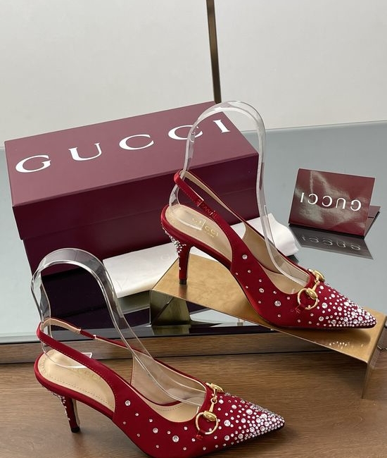 Gucci Rhinestone Pointed Toe Stiletto Pumps Silk Upper