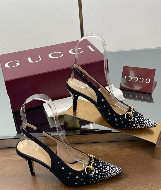 Gucci Rhinestone Pointed Toe Stiletto Pumps Silk Upper