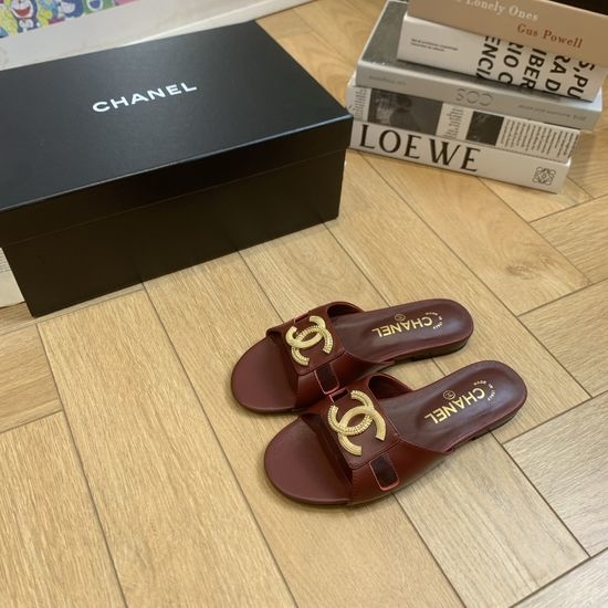 Chanel Rhinestone Logo Slide Sandals Soft Silk Lined