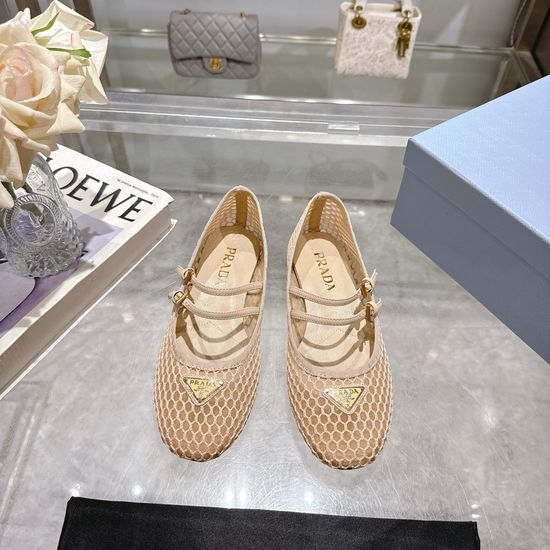 Prada Mesh Mary Jane Flats with Gold Buckle