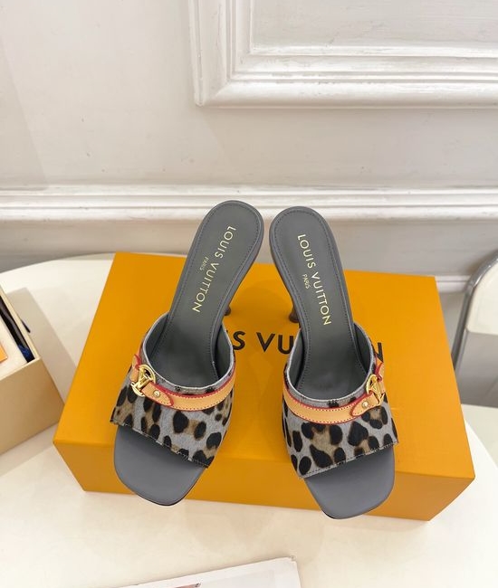 Louis Vuitton LV Leopard Print Kitten Heel Slide Sandals