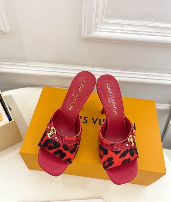 Louis Vuitton LV Leopard Print Kitten Heel Slide Sandals
