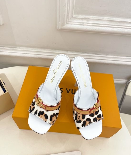 Louis Vuitton LV Leopard Print Kitten Heel Slide Sandals