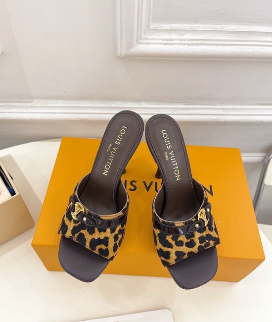 Louis Vuitton LV Leopard Print Kitten Heel Slide Sandals