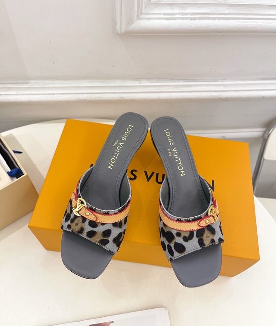 Louis Vuitton LV Leopard Print Kitten Heel Slide Sandals