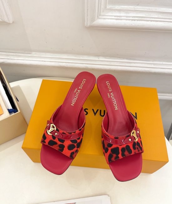 Louis Vuitton LV Leopard Print Kitten Heel Slide Sandals