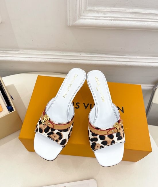 Louis Vuitton LV Leopard Print Kitten Heel Slide Sandals