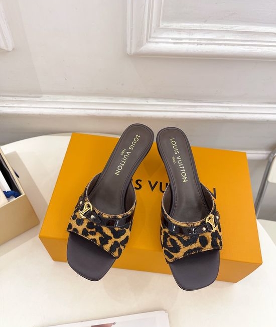 Louis Vuitton LV Leopard Print Kitten Heel Slide Sandals