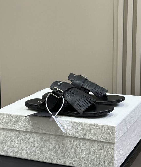 Prada Leather Fringe Flip Flop Sandals For Daily Wear