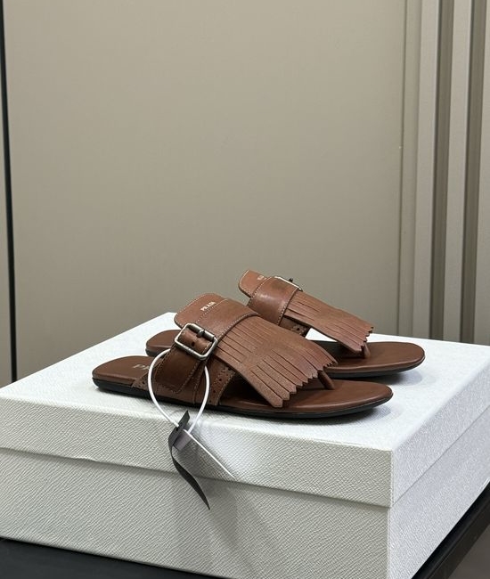 Prada Leather Fringe Flip Flop Sandals For Daily Wear