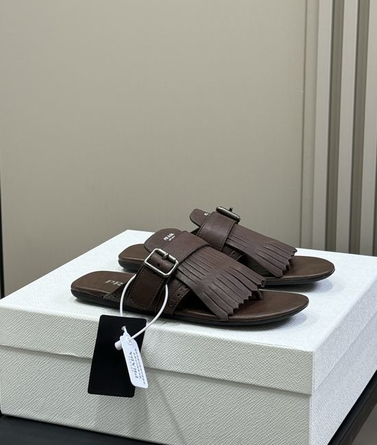 Prada Leather Fringe Flip Flop Sandals For Daily Wear
