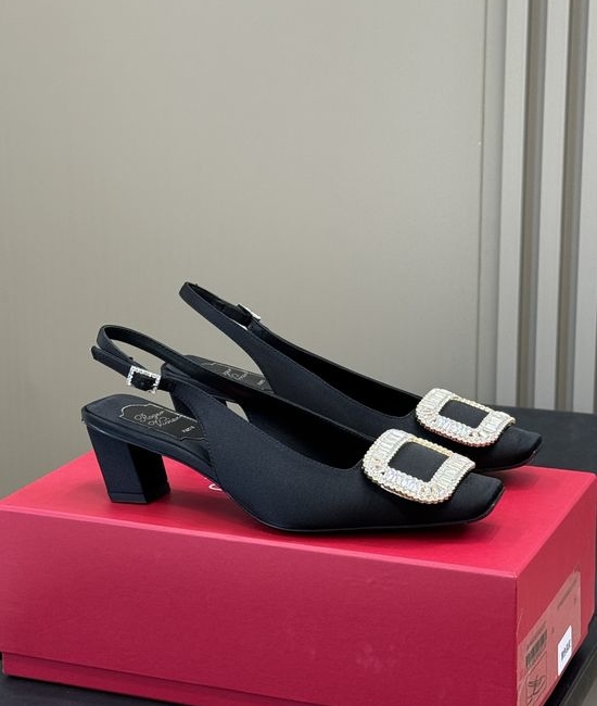 Roger Viver RV Rhinestone Buckle Thick Heel Back Strap Sandals