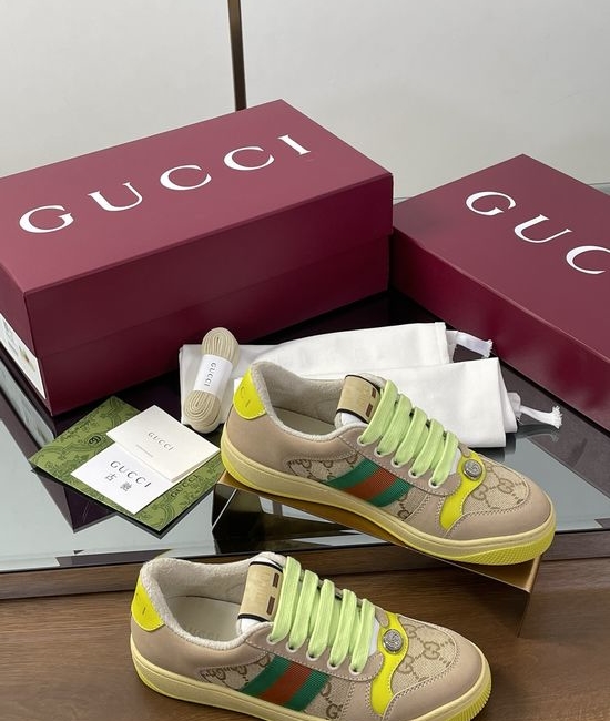Gucci Vintage Distressed Casual Canvas Embroidered Stripe Comfortable Sneakers