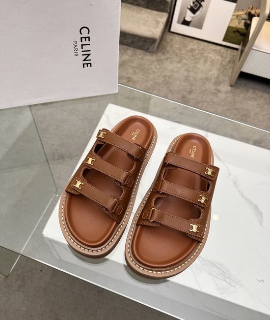 Celine Adjustable Slide Sandals with Decorative Hardware Accent