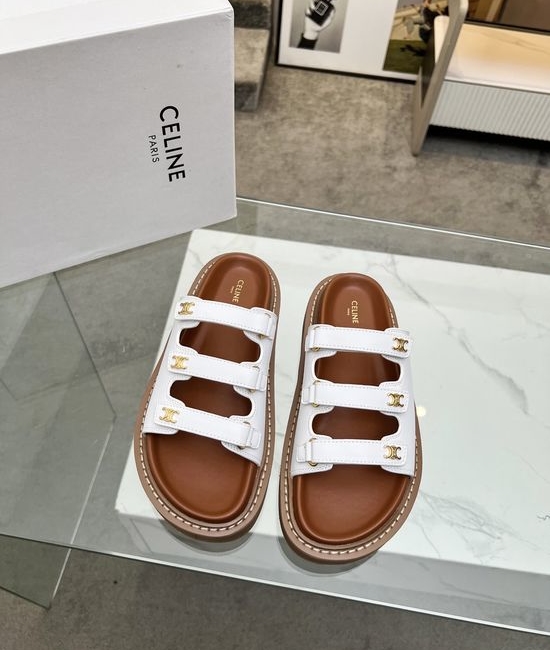Celine Adjustable Slide Sandals with Decorative Hardware Accent