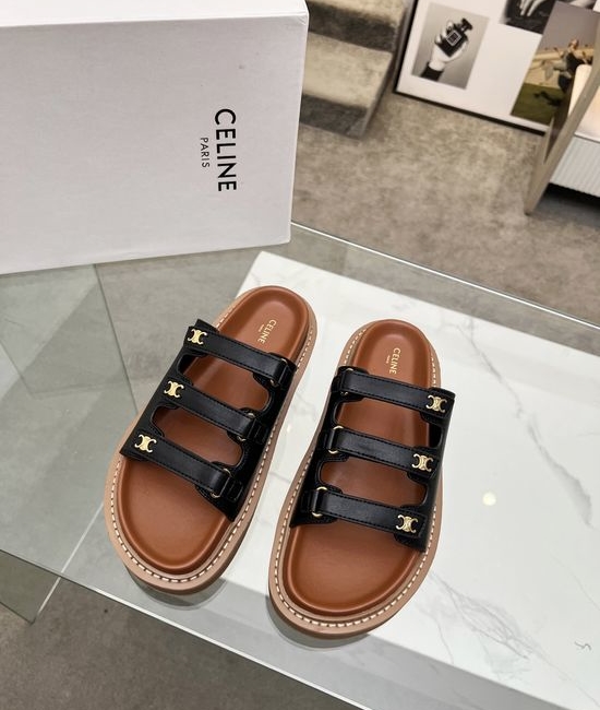 Celine Adjustable Slide Sandals with Decorative Hardware Accent