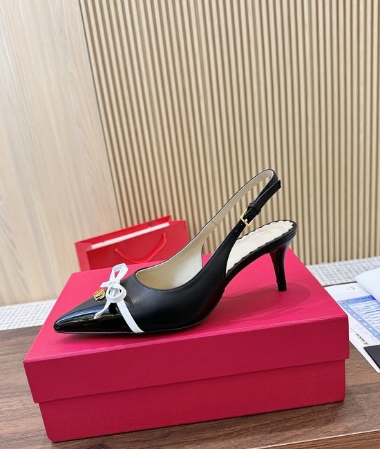 Valentino Elegant Bow Accent Leather Slingback Heel Sandals