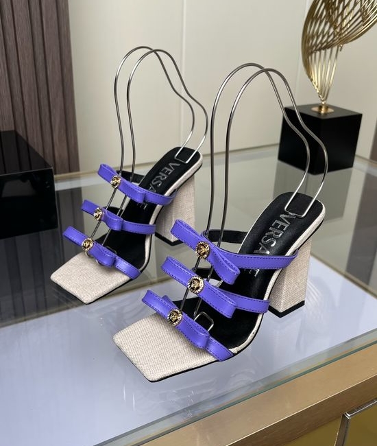 Versace Chic Square-toe High-heeled Slippers with Leather
