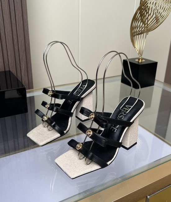 Versace Chic Square-toe High-heeled Slippers with Leather