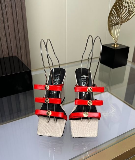 Versace Chic Square-toe High-heeled Slippers with Leather