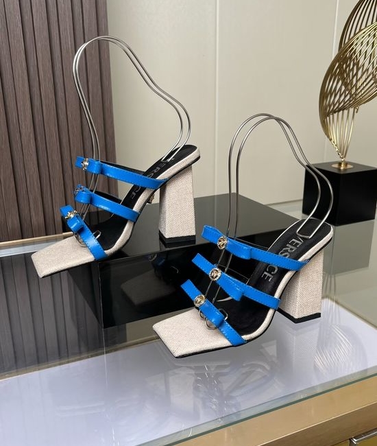 Versace Chic Square-toe High-heeled Slippers with Leather