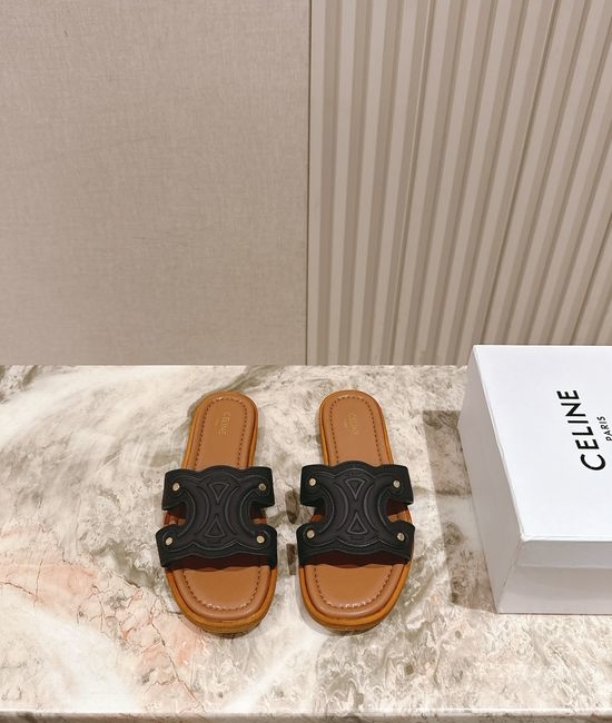 Celine Woven Trim Classic Flat Slide Sandals