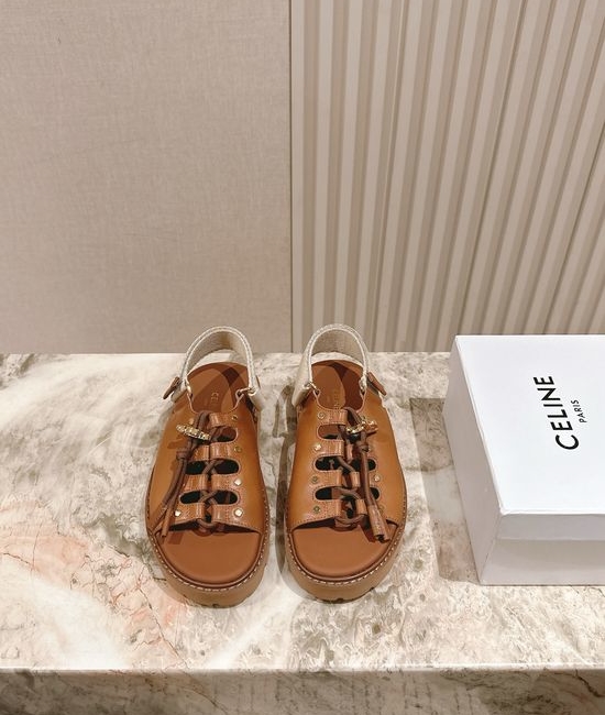 Celine Vintage Style Leather Flat Sandals for Daily Wear