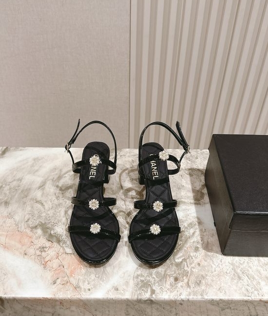 Chanel Faux Pearl Decor Comfortable Leather Sandals