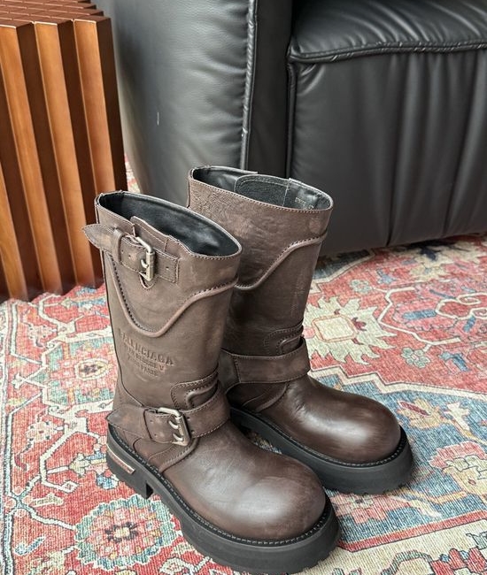 Balenciaga Premium Cowhide Ankle Boots with Exquisite Buckle Details
