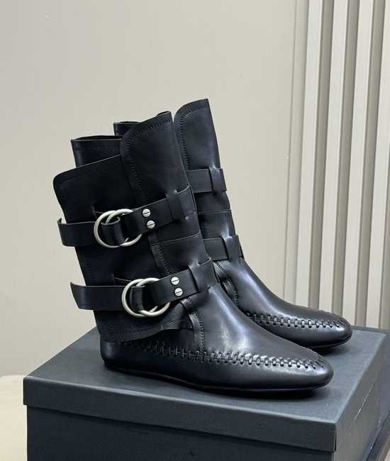 Ann Demeulemeester Stylish Cowhide Mid-calf Boots with Adjustable Buckle