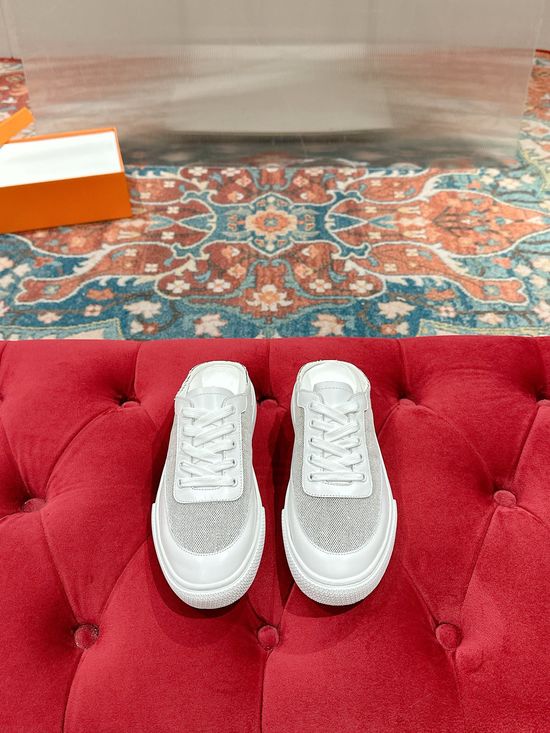 Hermes Mixed Material Slip-On Sneakers Breathable Comfortable Casual Footwear