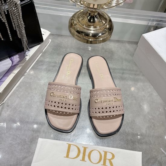 Christian Dior CD Round Toe Flat Slide Sandals with Metal Logo Buckle
