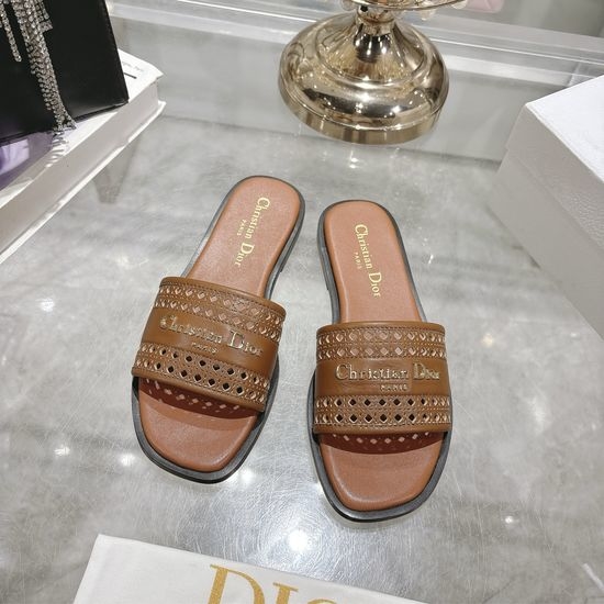 Christian Dior CD Round Toe Flat Slide Sandals with Metal Logo Buckle