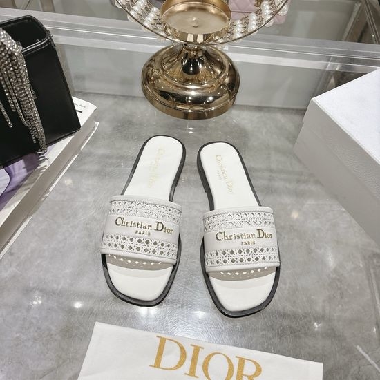 Christian Dior CD Round Toe Flat Slide Sandals with Metal Logo Buckle